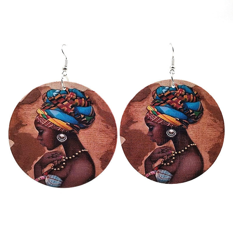 YD&YDBZ 2019 New Ethnic Style Big Round Drop Earrings For Women Wood Printing Earrings Fashion Punk Girls Jewelry Accessories