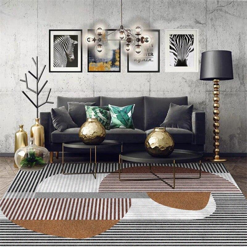 Nordic Creative Carpets White Gray Geometric Striped Living Room Kids Room Anti-Skid Area Rug Bedroom Sofa Coffee Desk Floor Mat - Surprise store