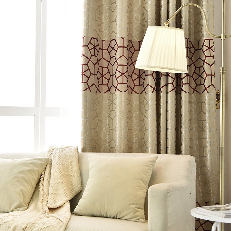Modern Thick Blackout Curtain Drapes for Living Room Bedroom Geometric Door Window Curtains Grey & Burgundy