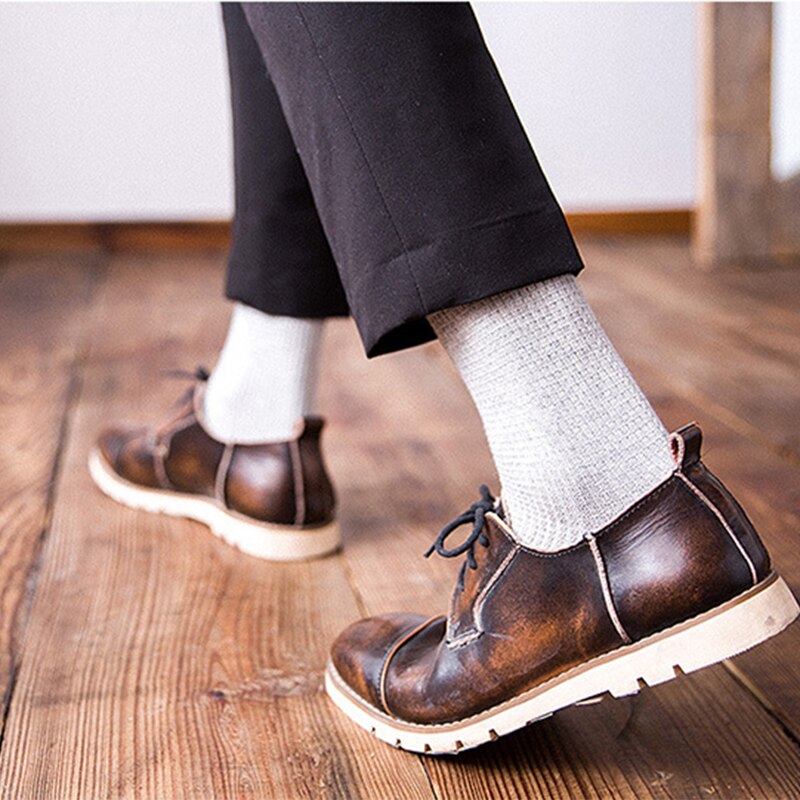 High Quality Men cotton Harajuku socks double stitches Compression Socks for Men's Winter Warm Business Dress Sock Long 5Pairs
