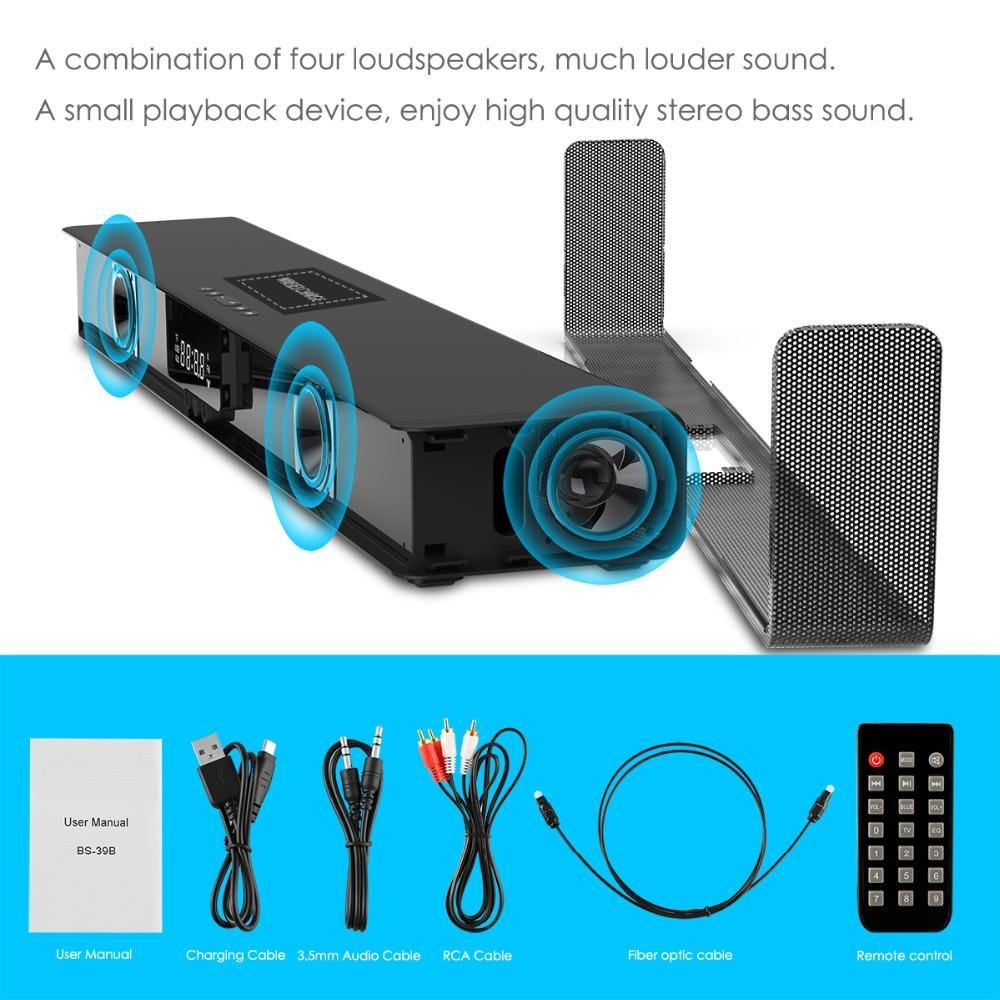ELE ELEOPTION 4000mAh Column Wireless Bluetooth Speaker TV Soundbar Stereo Home Theater Sound Bar TF USB RCA Clock For PC TV - Surprise store