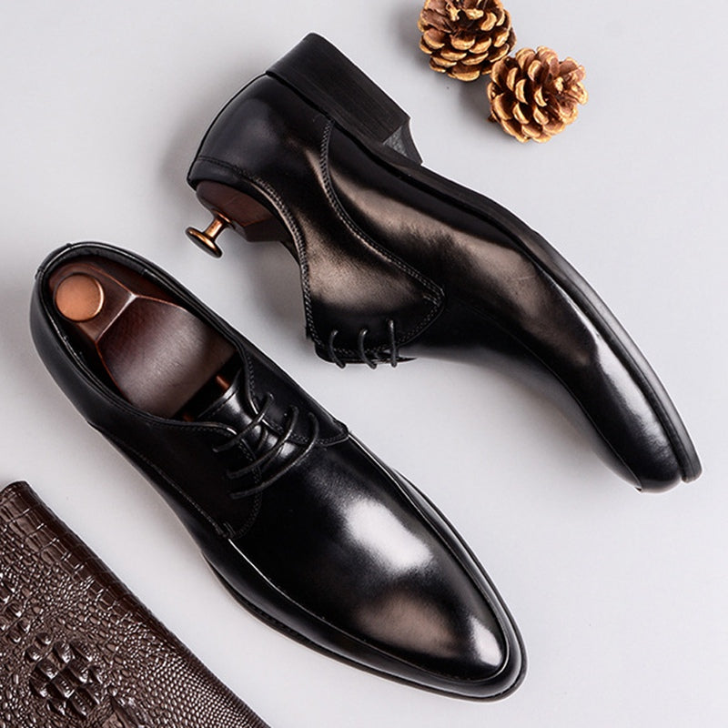 Classic Man Formal Dress Derby Office Shoes Genuine Leather Handmade Wedding Party Flats Pointed Toe Men's Basic Footwear SS367