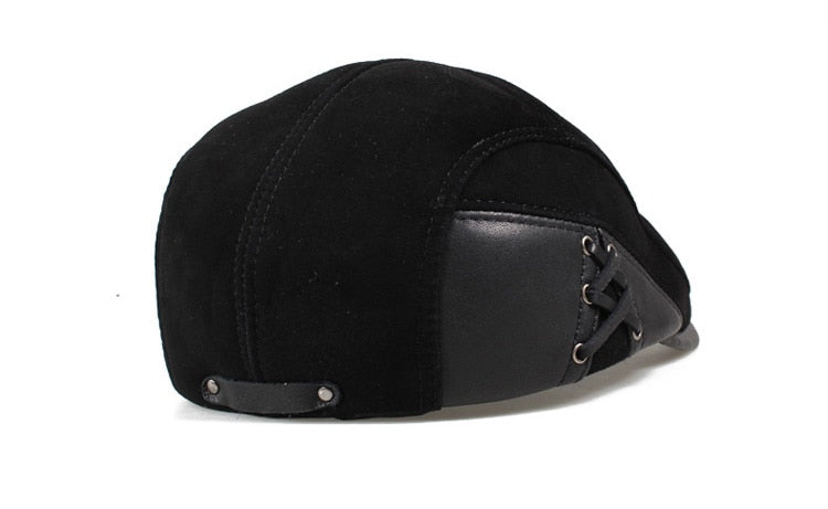Wholesales European Style Genuine Leather Caps Beret Man Casual Sheepskin Suede Black/Brown Fitted Duckbill Hats Male Boina