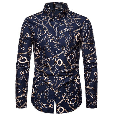 VISADA JAUNA Hawaii Men 's Casual Shirt Floral Printed Slim Fit Long-Sleeved Shirts Male Fashion Formal Big Size 5XL