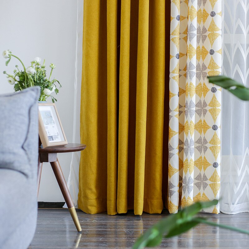 New Geometirc Two Colors Stitching Blackout Flax Curtains for Living Room Modern High-Quality Window Bedroom Blackout Curtain
