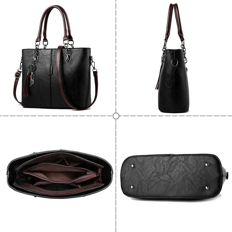 Luxury Handbags Women Bags Designer Solid Leather Tassel Crossbody Shoulder Bags For Women Messenger Ladies Hand Bag