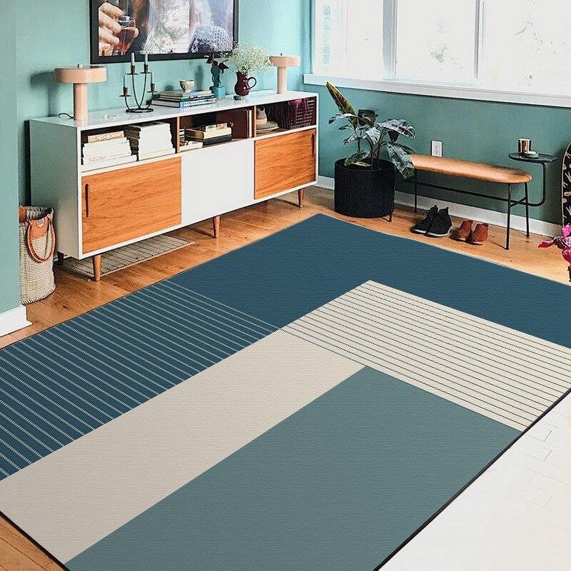 Blue White Striped Carpet Rugs For Living Room Bedroom Area Rug Nordic Style Coffee Table Tapete Bedside Anti-Slip Floor Mats - Surprise store
