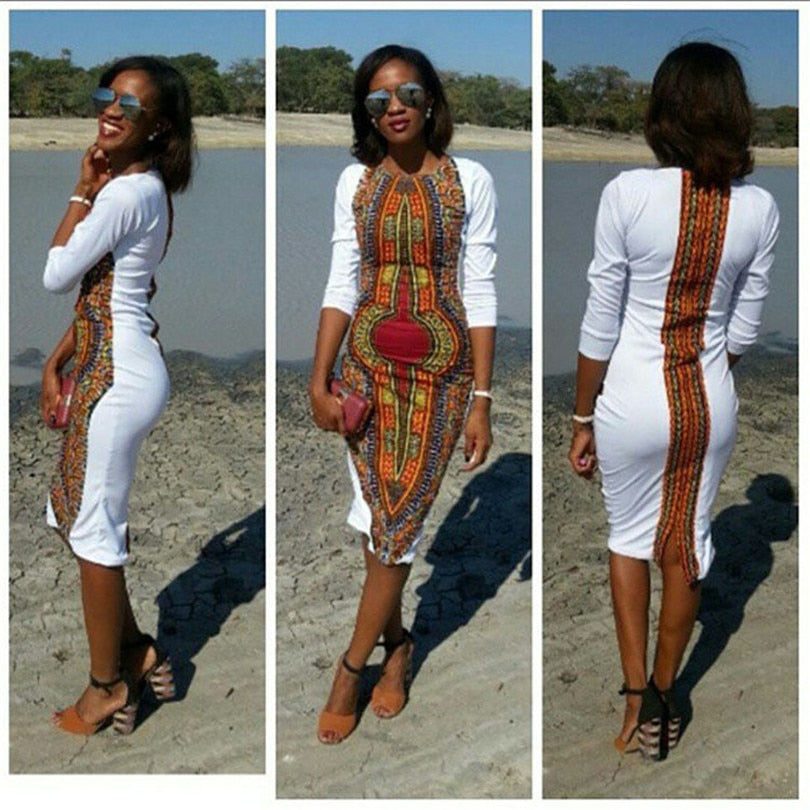 Dashiki African Dresses For Women 2019 Spring Summer Autumn Elastic Plus Size Bodycon Dress Ladies Traditional African Clothes