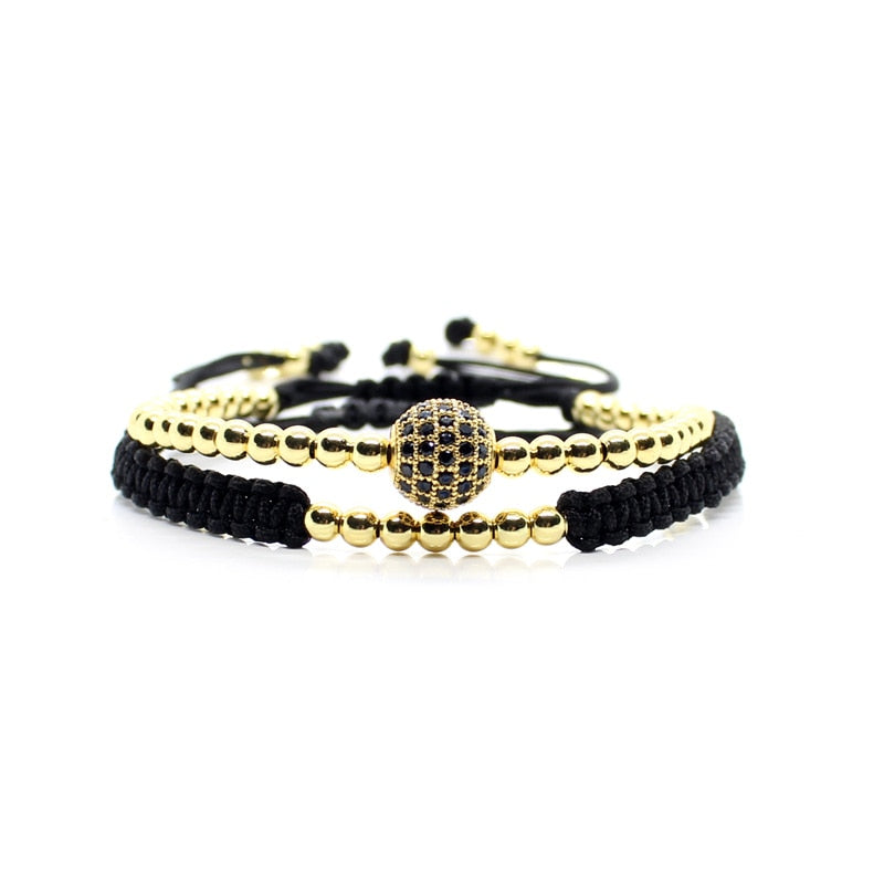 Gold Couple Bracelet Set Beads Men Bileklik Jewelry Adjustable Bracelets For Women Pulseira Masculina CZ Ball Armband Bangles