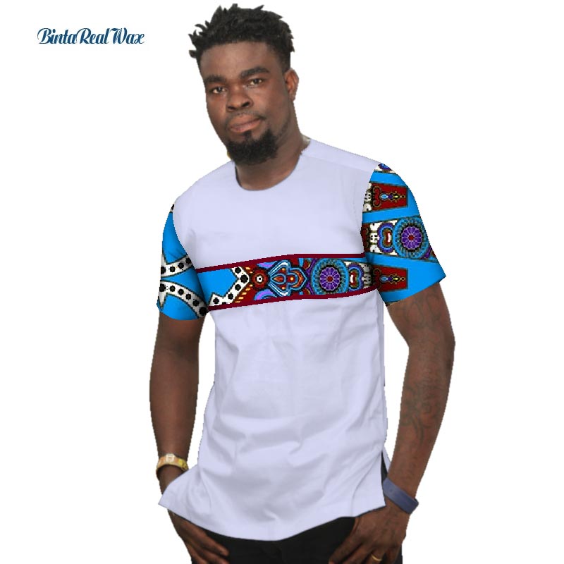 Summer Bazin Riche Men Shirt 100% Cotton Custom Dashiki African Print Patchwork Shirts Traditional African Style Clothing WYN477