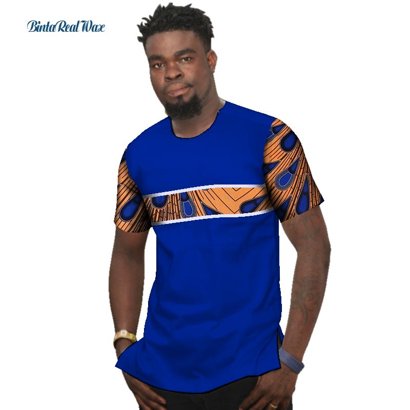 Summer Bazin Riche Men Shirt 100% Cotton Custom Dashiki African Print Patchwork Shirts Traditional African Style Clothing WYN477