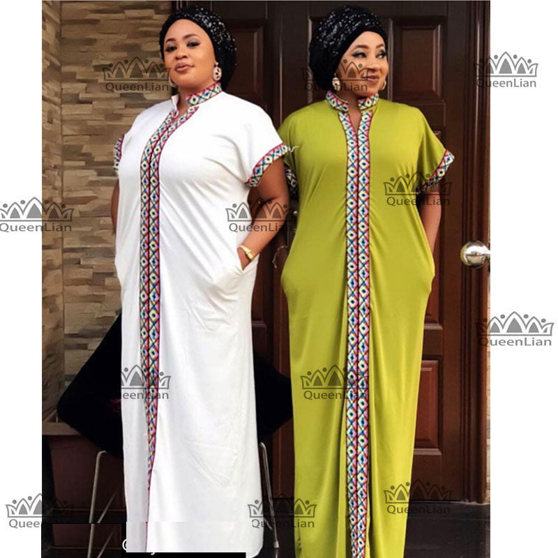 2019 SPring Traditional African Collar Long Dress bazin CLothing Women Print Loose Size with  Dashiki Dress For Lady (CP06#)
