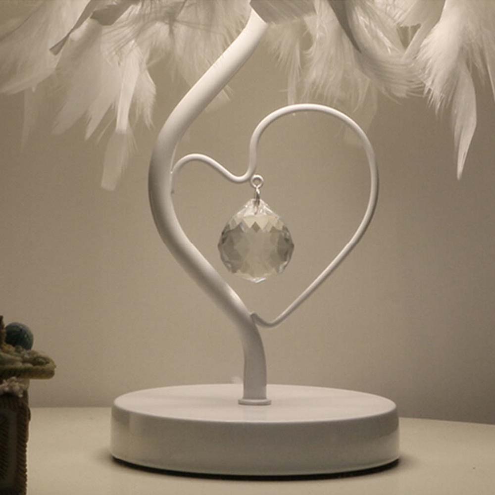 Feimefeiyou Bedside Reading Room Sitting Room Heart Shape Feather Crystal Table Lamp for bedroom Light art deco home planetarium