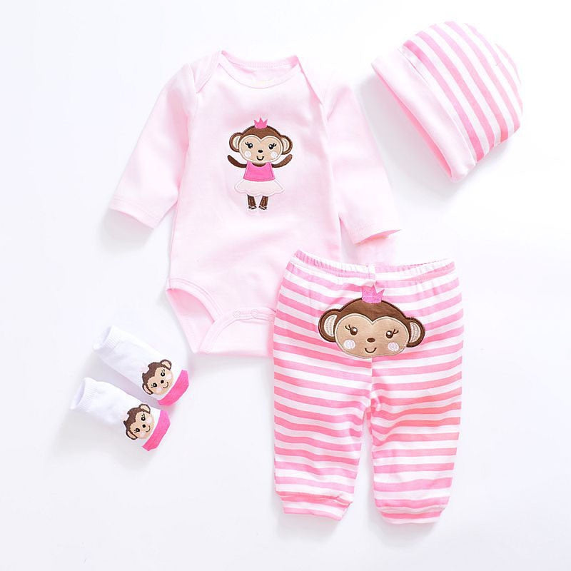 2020 Baby Girl Clothes 4pcs Clothing set Pink Cotton Romper White Dot Pant Heart Shoes Cuties Hat Newborn Clothes