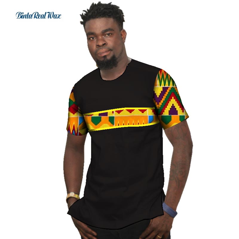 Summer Bazin Riche Men Shirt 100% Cotton Custom Dashiki African Print Patchwork Shirts Traditional African Style Clothing WYN477
