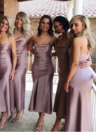 Cheap Bridesmaid Dresses Wedding Party Dress Spaghetti Straps Ankle Length Satin Bridesmaid Dress for Women