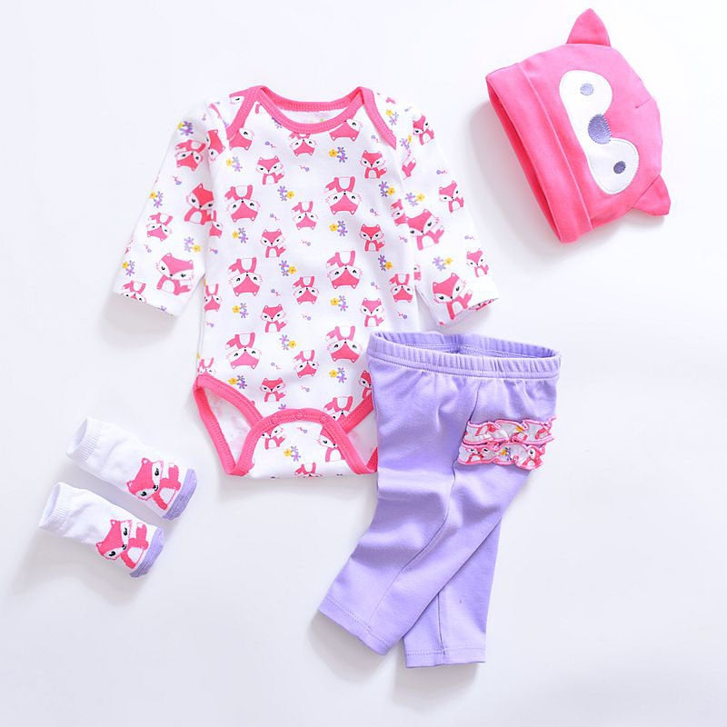 2020 Baby Girl Clothes 4pcs Clothing set Pink Cotton Romper White Dot Pant Heart Shoes Cuties Hat Newborn Clothes