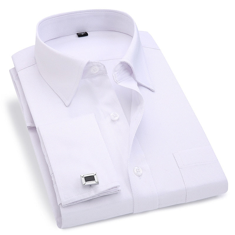 Men French Cuff Dress Shirt 2021 New White Long Sleeve Casual Buttons Shirt Male Brand Shirts Regular Fit Cufflinks Included 6XL