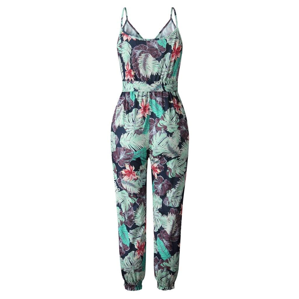 Womail bodysuit Women Summer Sleeveless Print V-Neck Long Jumpsuit Wide Leg Jumpsuit fashion Holiday Vacation Casual 2019 M530 - Surprise store