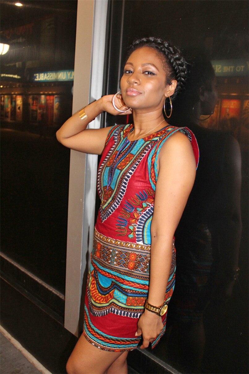 2019 Hot Traditional Print Dashiki African Dresses Elegant Women Retro Red Sexy Short Summer Dress Robe Africaine Bazin Riche