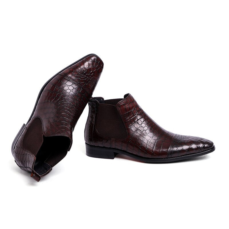 Sipriks Mens Cowboy Boots Imported Italian Tan Leather Chelsea Boots Dress Shoes Crocodile Leather Stretch Ankle Boot Red Bottom