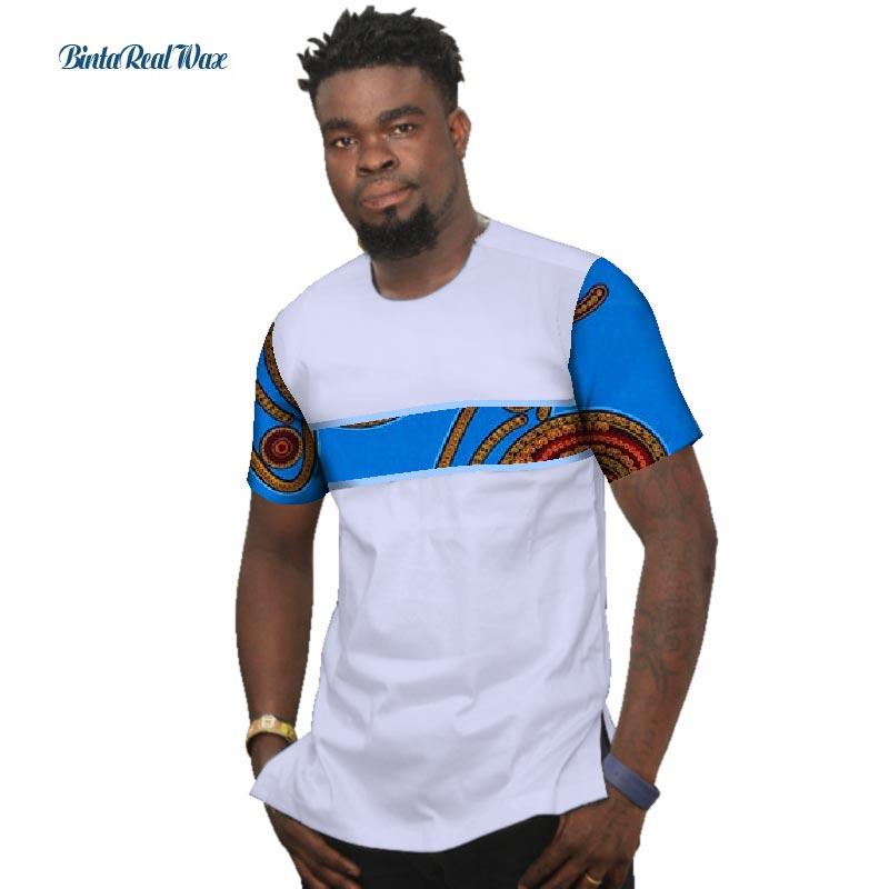 Summer Bazin Riche Men Shirt 100% Cotton Custom Dashiki African Print Patchwork Shirts Traditional African Style Clothing WYN477