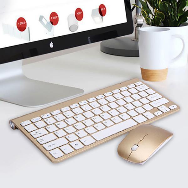 2.4Ghz Ultra-Thin Wireless Keyboard And Mouse Combo With USB Receiver Mouse Keyboard set For Apple PC WindowsXP/7/8/10(gold) - Surprise store