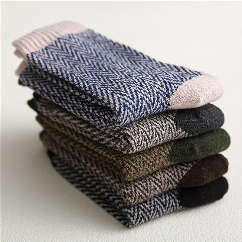 Winter new men's Harajuku retro thick warm high quality wool socks Fashion cotton thick line casual socks 5 pairs