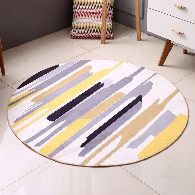EHOMEBUY Modern Carpet Yellow Grey Striped Round Carpet Anti Slip Mats Living Room Geometric Rug Floor Protection Home Decor - Surprise store