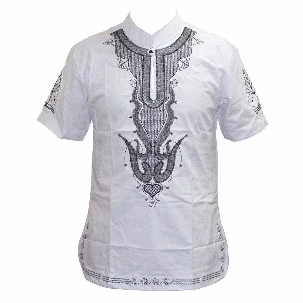 Mr Hunkle Embroidery Summer t-shirt Mandarin Collar Short Sleeve Men's Top Tee Smooth Casual African Traditional Dashiki Shirt - Surprise store