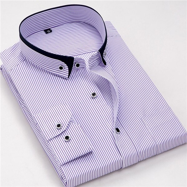 New 2017 Autumn Striped Casual Men Dress Shirts Fashion Designer Small Button down double Collar Cotton Men's Shirt M504
