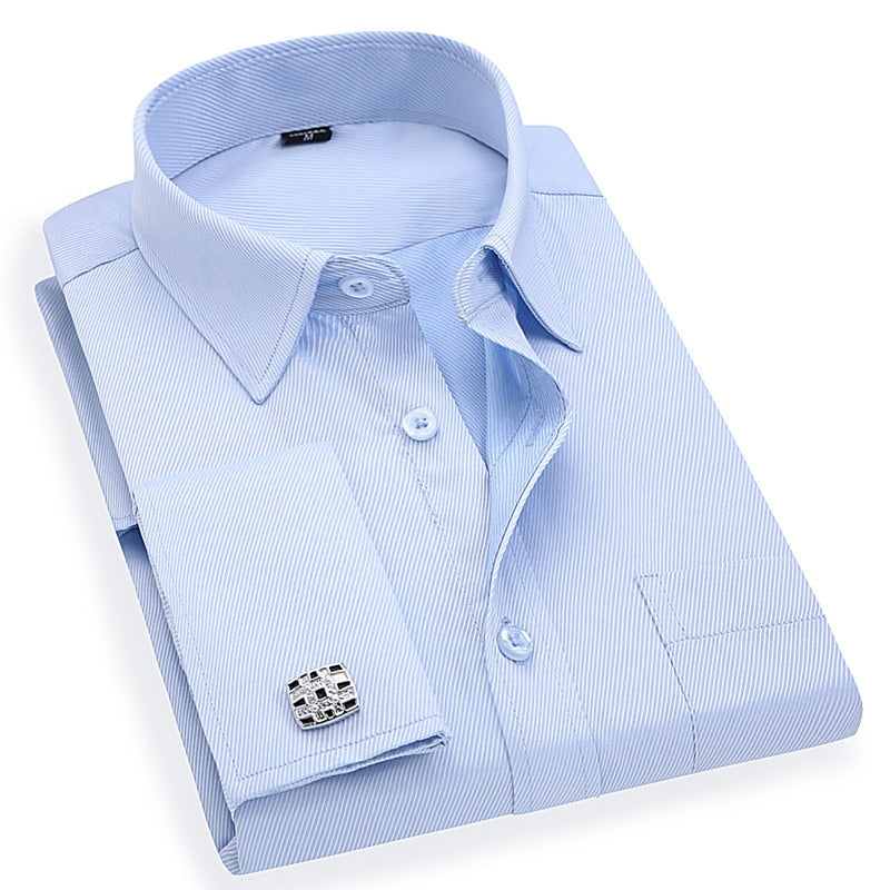 Men French Cuff Dress Shirt 2021 New White Long Sleeve Casual Buttons Shirt Male Brand Shirts Regular Fit Cufflinks Included 6XL