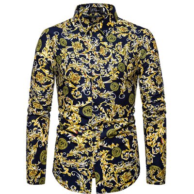 VISADA JAUNA Hawaii Men 's Casual Shirt Floral Printed Slim Fit Long-Sleeved Shirts Male Fashion Formal Big Size 5XL