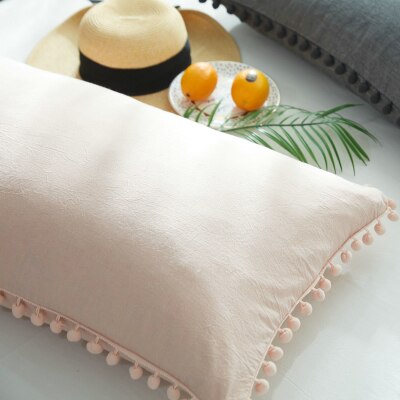 Washed Cotton Single Pillowcase White/Pink Bedroom Decorative Cute Ball Side Pillow Cases Girls Room Pillow Cover