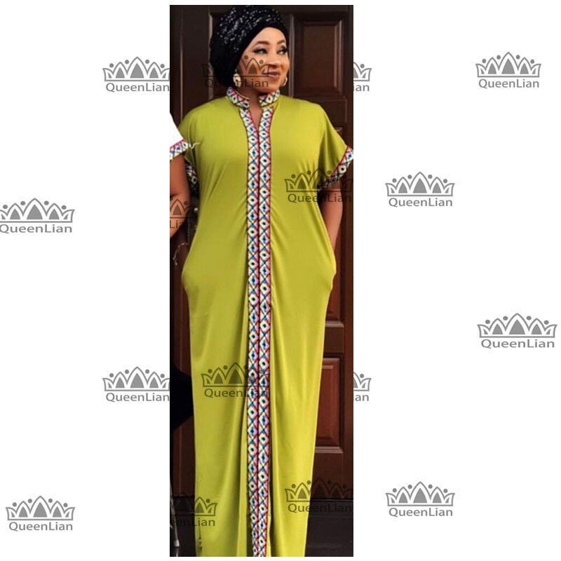 2019 SPring Traditional African Collar Long Dress bazin CLothing Women Print Loose Size with  Dashiki Dress For Lady (CP06#)