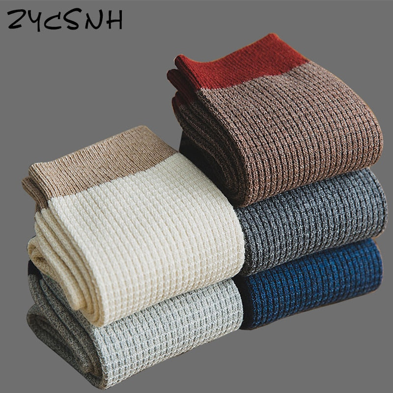 High Quality Men cotton Harajuku socks double stitches Compression Socks for Men's Winter Warm Business Dress Sock Long 5Pairs