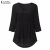 ZANZEA Women 2019 Autumn Elegant Lace Blouses Shirts Sexy V Neck Casual 3/4 Sleeve Asymmetrical Solid Blusas Tops Oversized - Surprise store