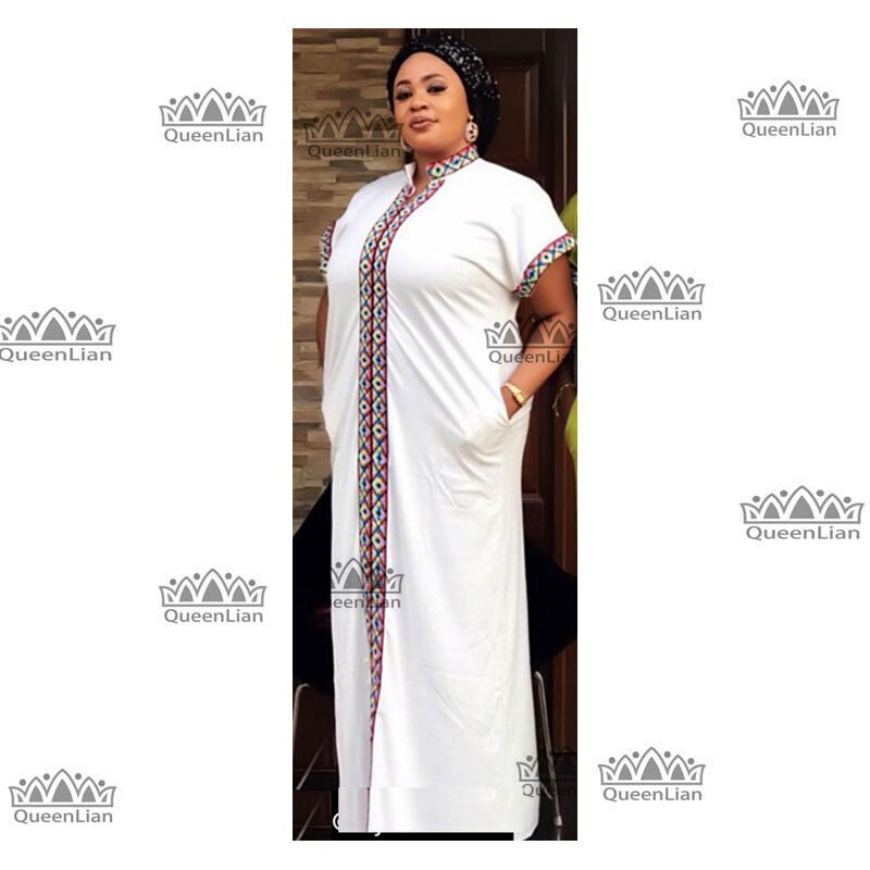 2019 SPring Traditional African Collar Long Dress bazin CLothing Women Print Loose Size with  Dashiki Dress For Lady (CP06#)