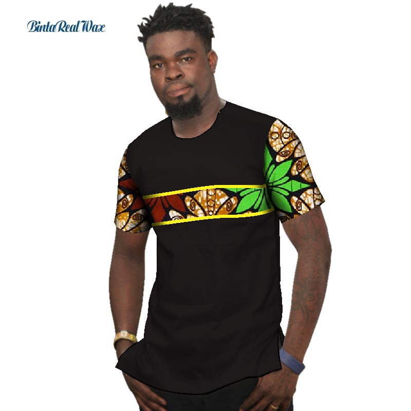 Summer Bazin Riche Men Shirt 100% Cotton Custom Dashiki African Print Patchwork Shirts Traditional African Style Clothing WYN477