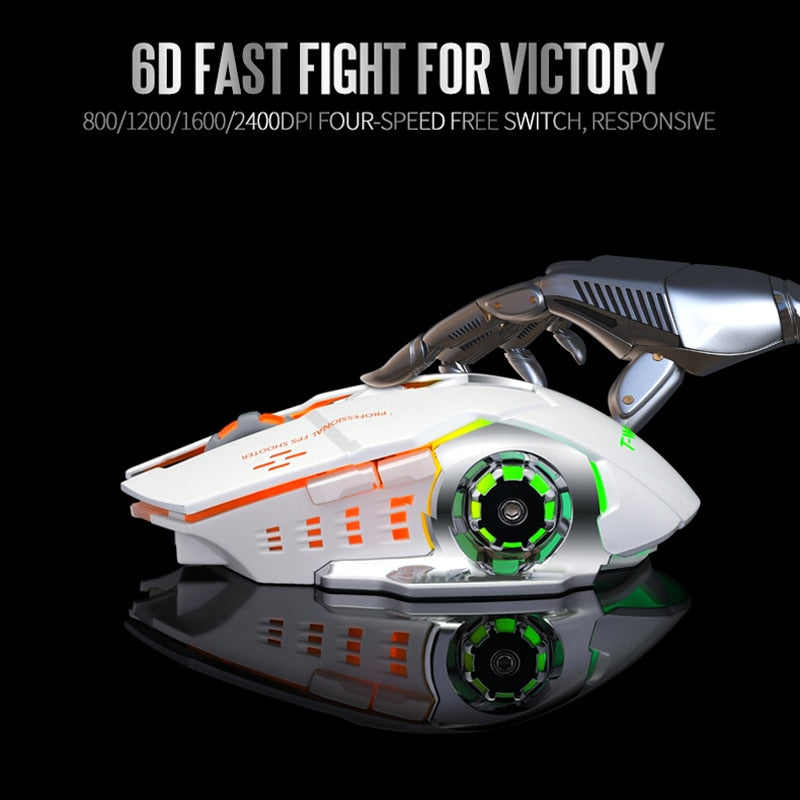 T-WOLF Q13 Rechargeable Wireless Mouse Silent Ergonomic Gaming Mice 6 Keys RGB Backlight 2400 DPI for Laptop Computer Pro Gamer