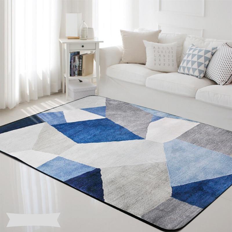 Geometric Nordic Blue Grey Printed Rectangle Carpet Rugs Living Room Bedroom Tapete Non-Slip Children Kids Soft Play Floor Mats - Surprise store