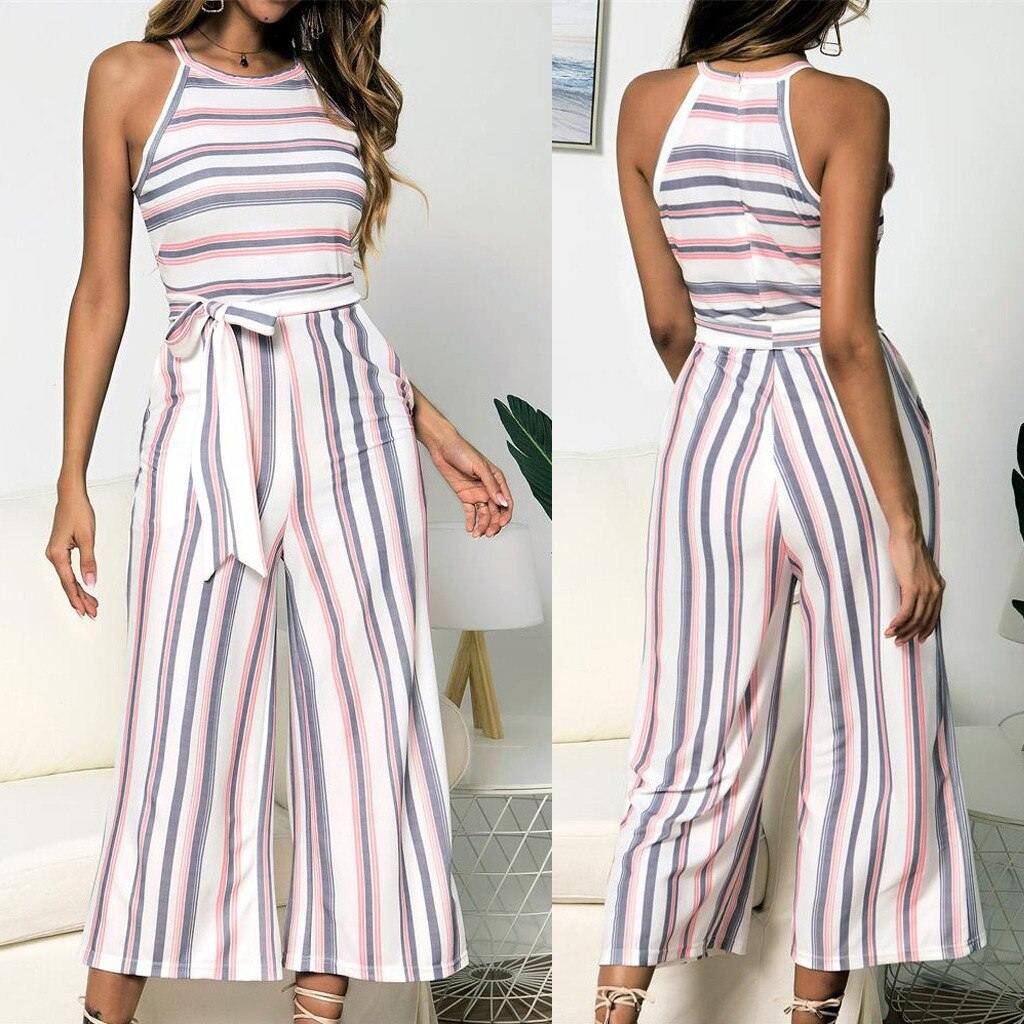 Womail bodysuit Women Summer Sleeveless Long Jumpsuit Multicolor Striped Jumpsuit loose Casual fashion High Quality 2019 A18 - Surprise store