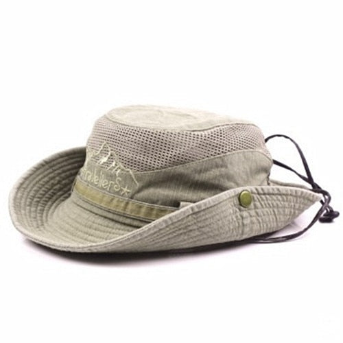 XdanqinX Adult Men's Cap Summer Mesh Breathable Retro 100% Cotton Bucket Hat Panama Jungle Fishing Hats Novelty Dad's Beach Cap