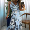 Women Floral Maxi Long Dress Ladies Sleeveless Floor Length Striped Spaghetti Strap Big Swing Dress 2019 New