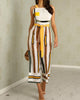 Women Summer Sleeveless Overalls Contrast Striped Backless Ladies Sashes Wide Leg Jumpsuit Wide Leg Overalls