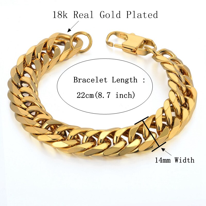 Cuban Link Bracelet For Men Jewelry Punk Gold Color Heavy Big Chain Link Men Stainless Steel Bracelet Pulseras