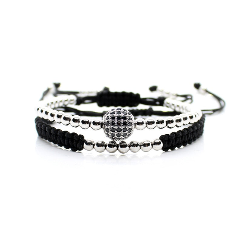 Gold Couple Bracelet Set Beads Men Bileklik Jewelry Adjustable Bracelets For Women Pulseira Masculina CZ Ball Armband Bangles