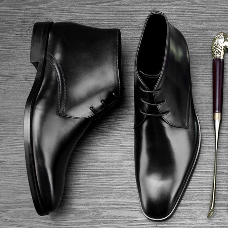 Classic Man Handmade Formal Dress Shoes Genuine Leather Round Toe Lace up Men's High-Top Cowboy Riding Ankle Boots SS403