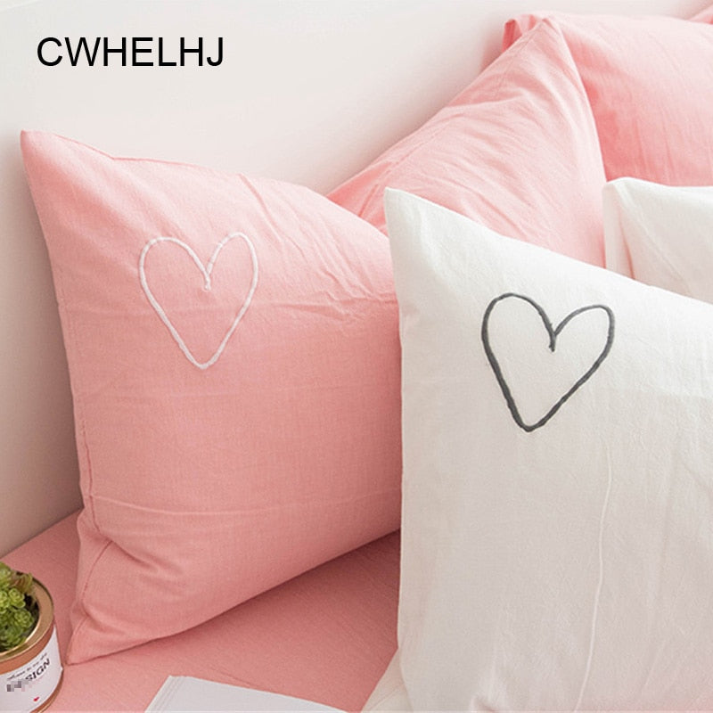 100% Cotton Embroidered Pillow Case Pink/White Love Heart Bedroom Decorative Pillowcase 1 PC Pillow Cover 48x74cm