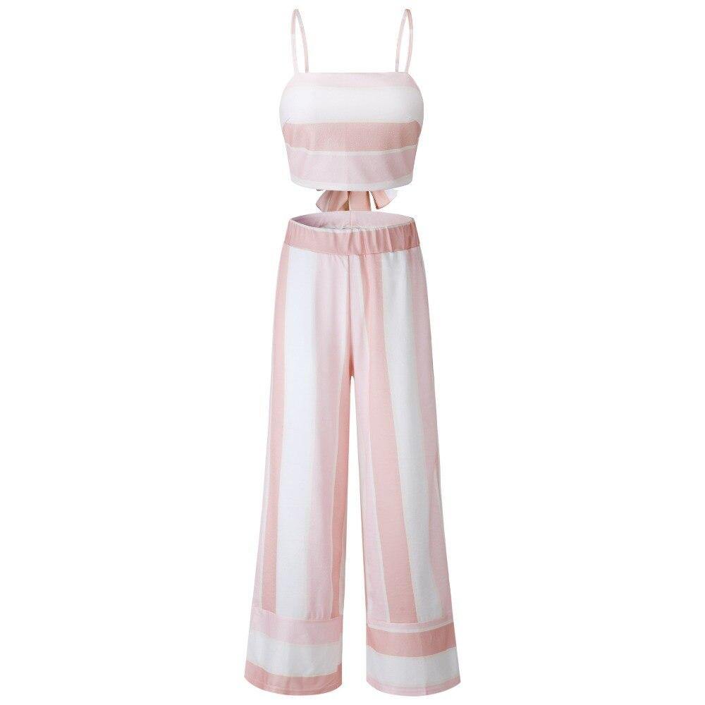 Women striped camis strapless crop top women tops loose pants 2 piece set for female women summer two pieces sets women's suits - Surprise store
